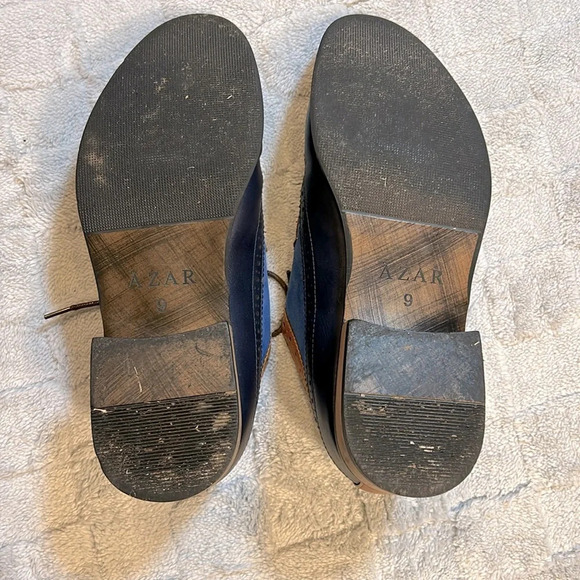 Azar Man Navy Blue & Cognac Leather Suede Lace-Up Oxfords Dress Shoes | Men’s 9 - Picture 5 of 8